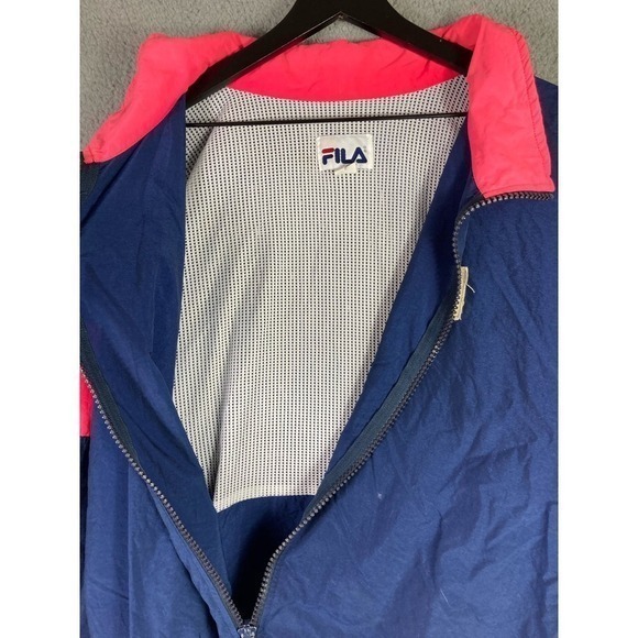 Vintage Fila Jacket Neon Pink Blue Made‎ in USA Large Full Zip Windbreaker 90s - Picture 10 of 15